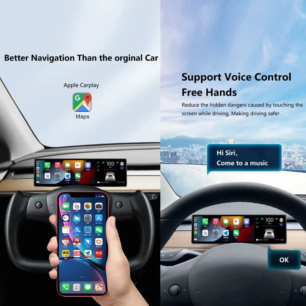 Head Up Display for Tesla Model 3, Model Y - 8.8-inch Smart Dashboard Touch Screen: Supports Wireless CarPlay and Android Auto
