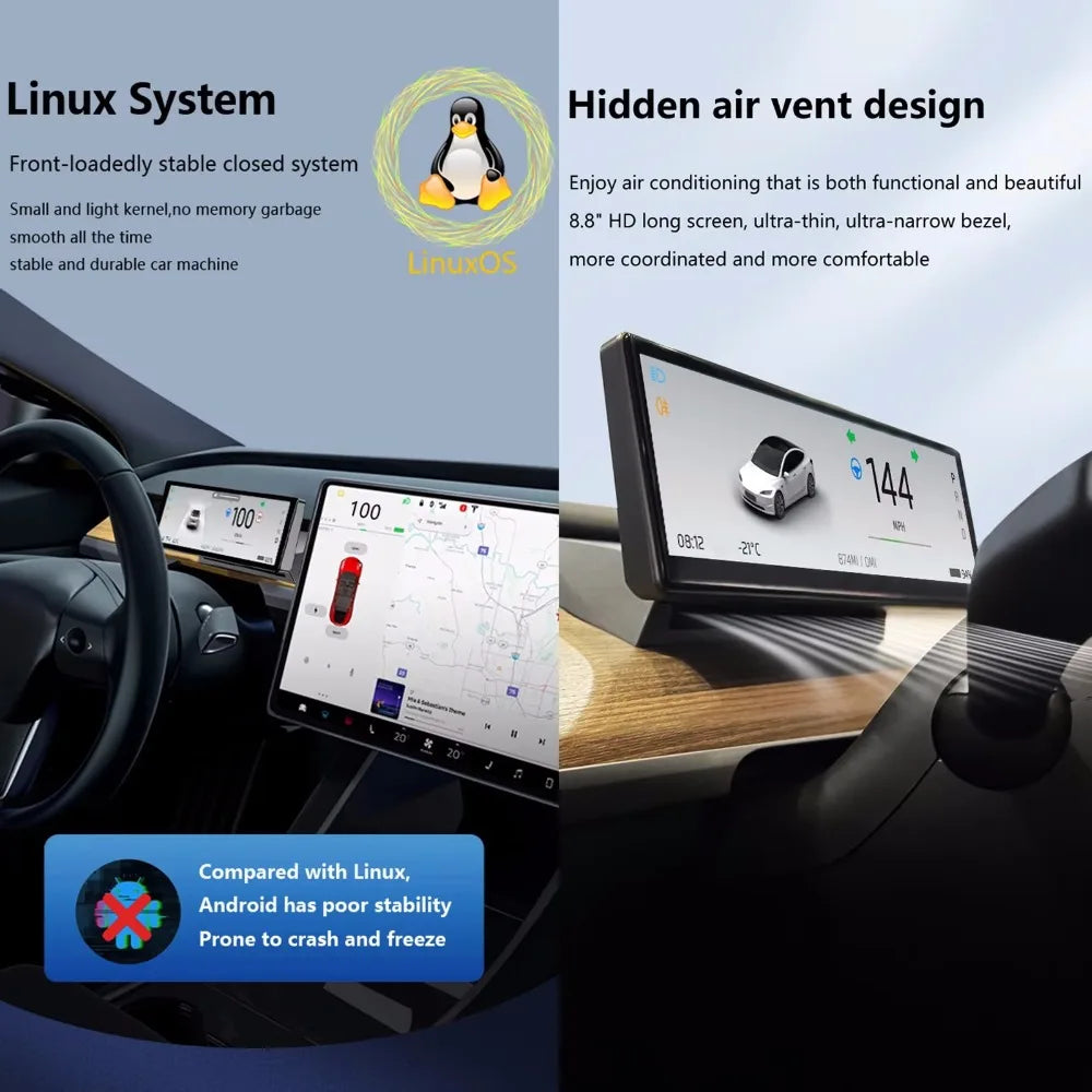Head Up Display for Tesla Model 3, Model Y - 8.8-inch Smart Dashboard Touch Screen: Supports Wireless CarPlay and Android Auto
