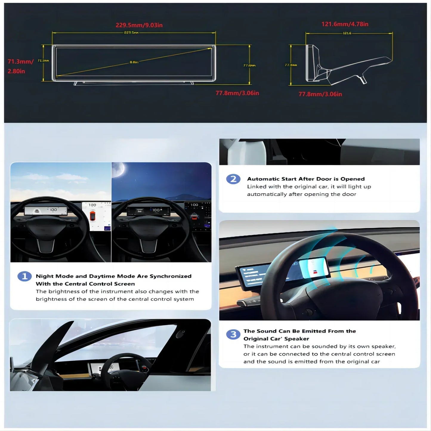 Head Up Display for Tesla Model 3, Model Y - 8.8-inch Smart Dashboard Touch Screen: Supports Wireless CarPlay and Android Auto