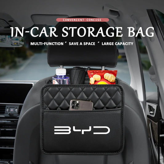 Luxury Car Seat Headrest Organiser for BYD - PU Leather Storage Holder