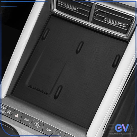BYD Atto 2 silicone wireless charging pad insert shown installed on the console with anti-slip design from EEVA Store Australia.