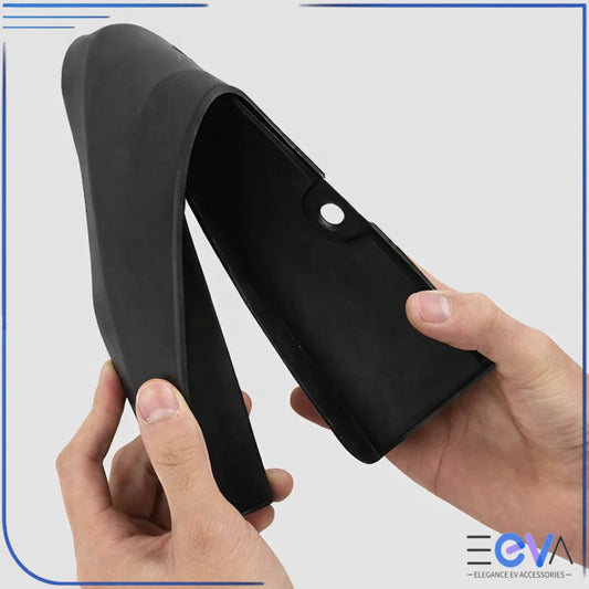 BYD Atto 2 mudflaps close-up showing flexible rubber material and mounting hole detail for durability from EEVA Store Australia.