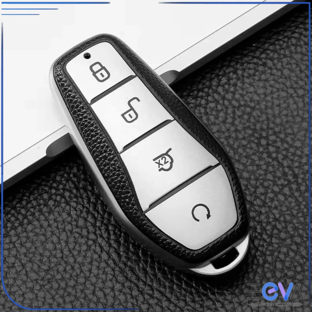 BYD TPU leather key case cover in silver colour providing clean styling with full edge and button protection from EEVA Store Australia.