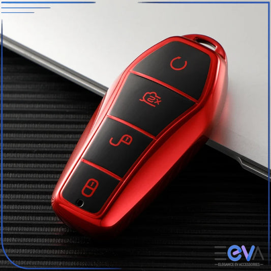BYD key case cover in red featuring a soft TPU shell with smooth finish and full button protection from EEVA Store Australia.