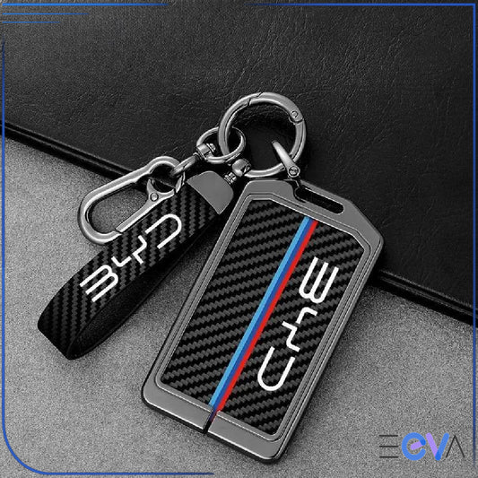 NFC card key cover with keychain and strap, metal frame carbon fibre design for BYD from EEVA Store