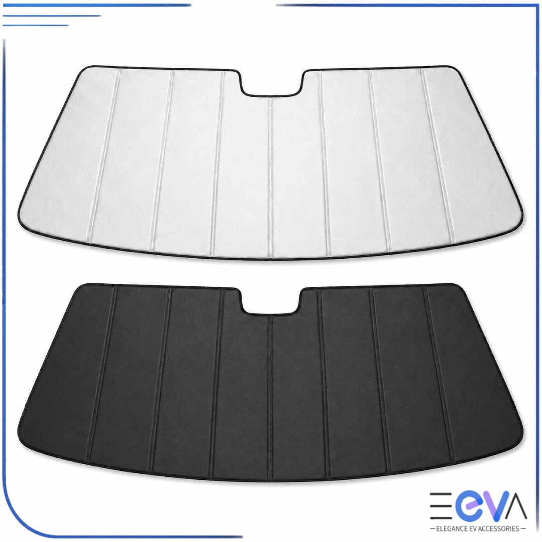 BYD Sealion 5 windscreen sunshade showing silver reflective side and black inner side from EEVA Store Australia