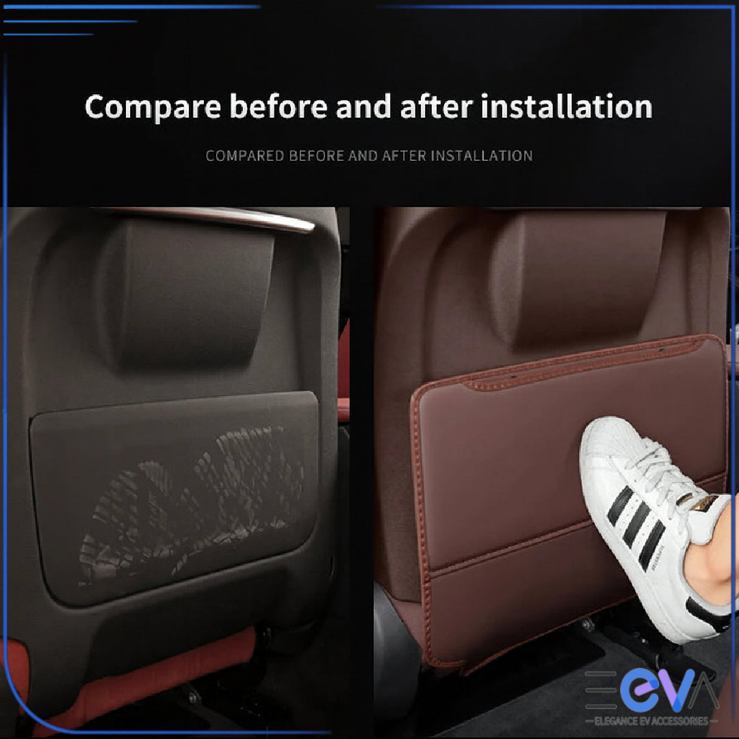 Before and after installation of PU leather anti-kick seat back protector for BYD from EEVA Store