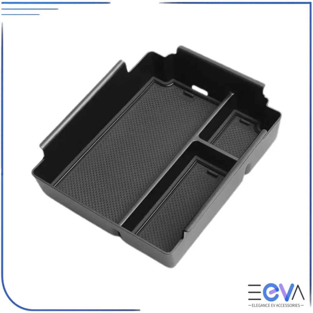 BYD Shark 6 armrest storage box showing ABS tray with PVC inserts designed for durability and noise reduction from EEVA Store Australia.