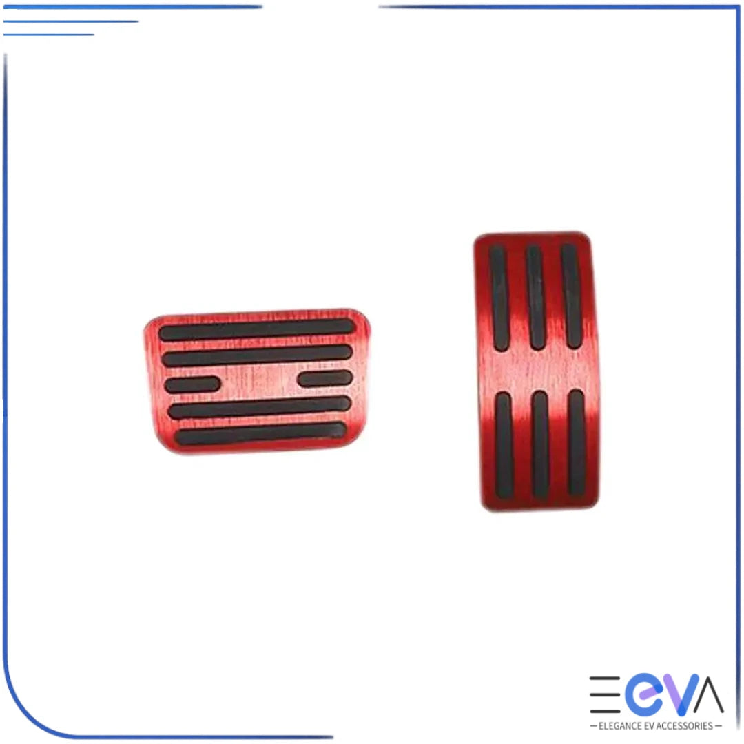 BYD Shark 6 red aluminium pedal covers with rubber grip sections from EEVA Store Australia.