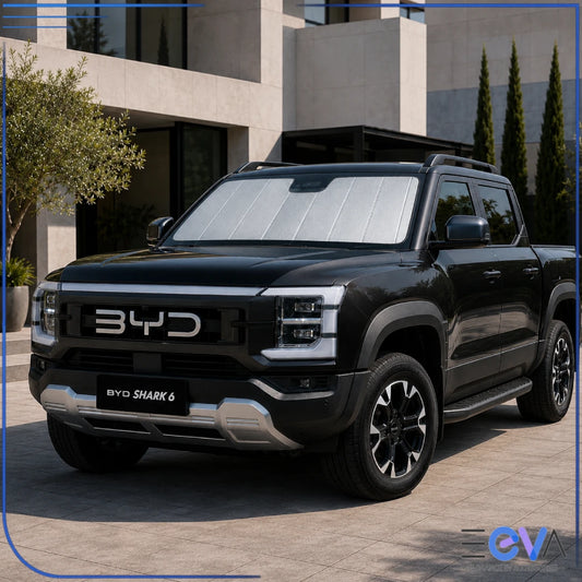 BYD Shark 6 windscreen sunshade installed on the front windscreen from EEVA Store Australia