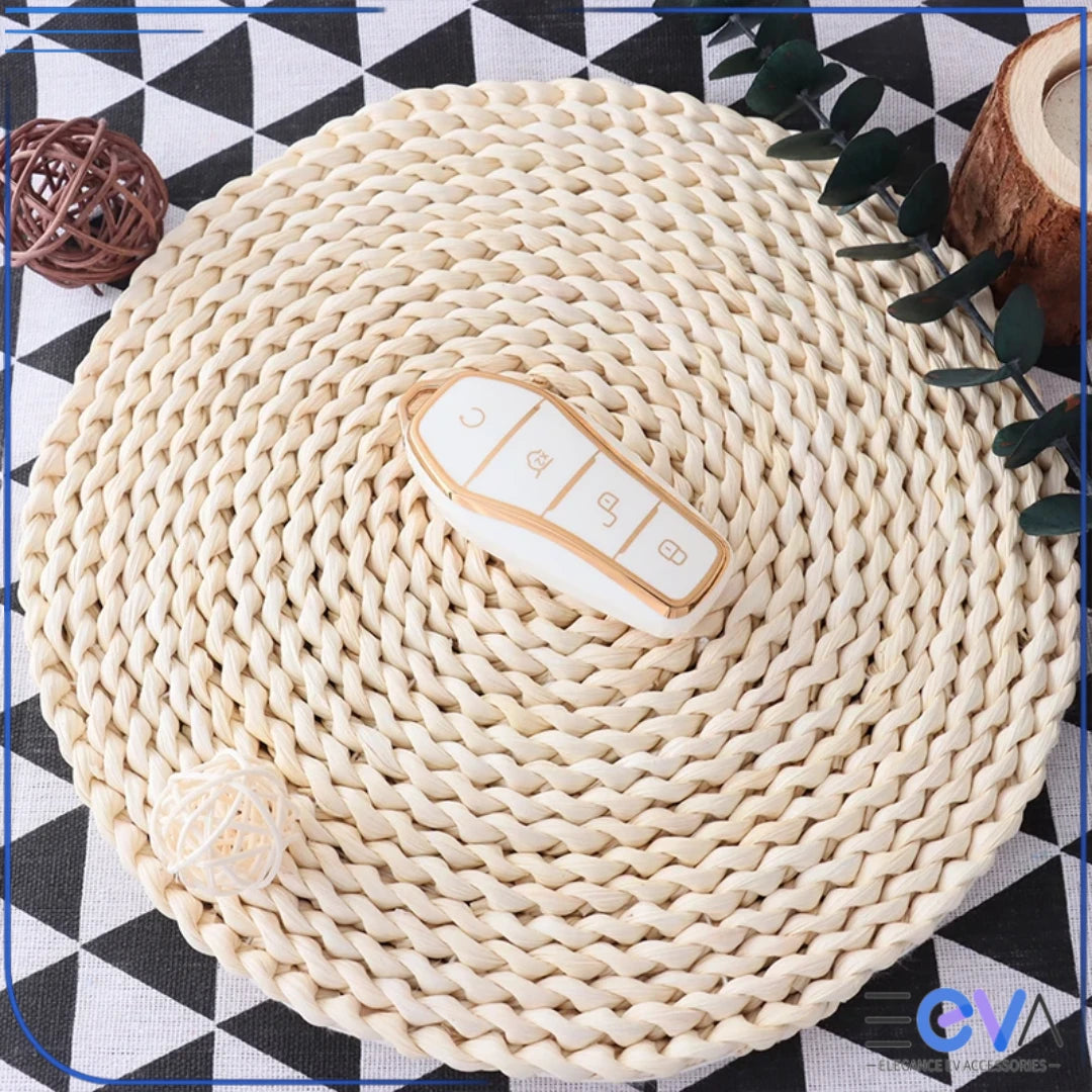 BYD soft TPU key cover in white colour delivering a clean finish with flexible TPU protection for daily use from EEVA Store Australia.