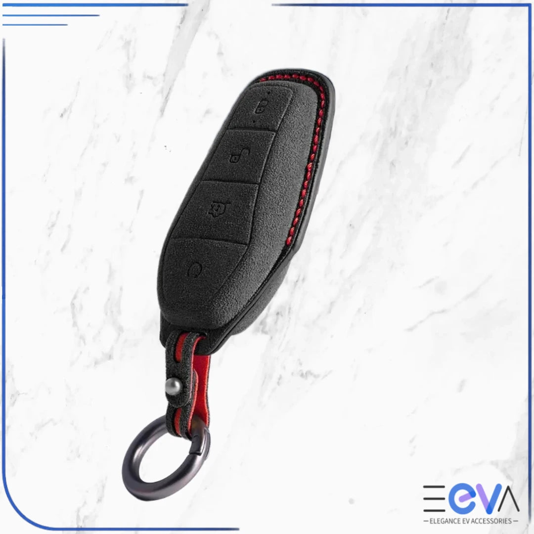 BYD suede leather key cover in black from EEVA Store Australia
