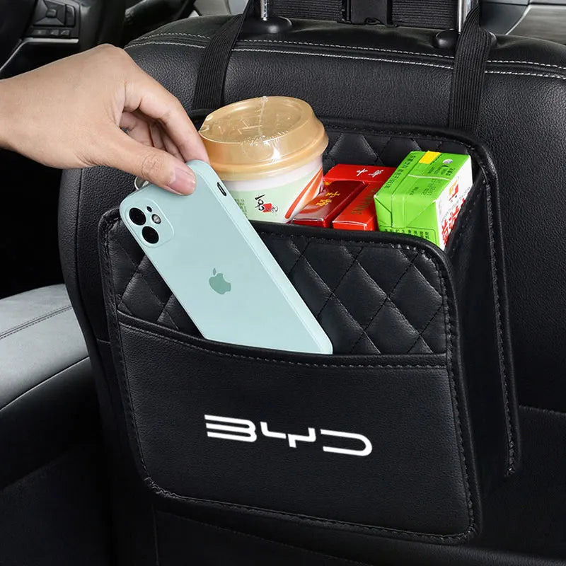 Luxury Car Seat Headrest Organiser for BYD - PU Leather Storage Holder