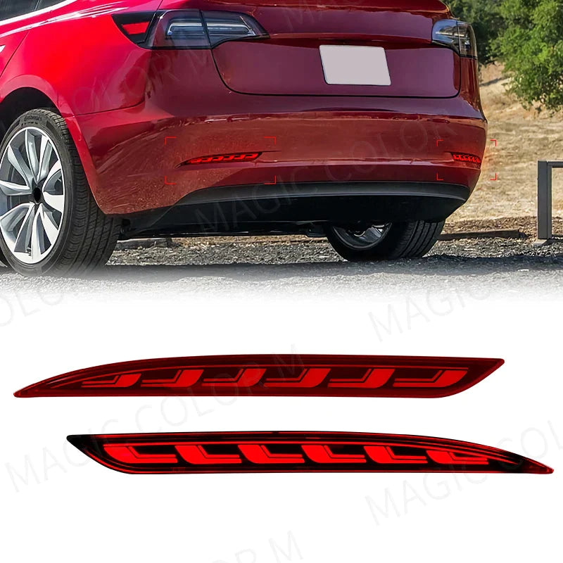 Tesla Model 3 (2018-2023) LED Rear Bumper Reflector - Brake, Light, & Dynamic Turn Signal