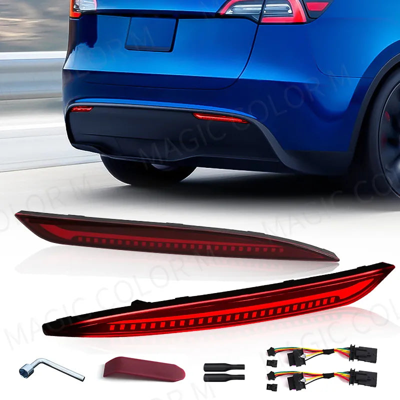 Tesla Model Y (2018-2023) LED Rear Bumper Reflector - Brake, Light, & Dynamic Turn Signal