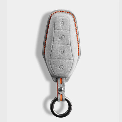 Suede Leather Car Key Case with Keychain for BYD - Stylish & Protective Key Cover