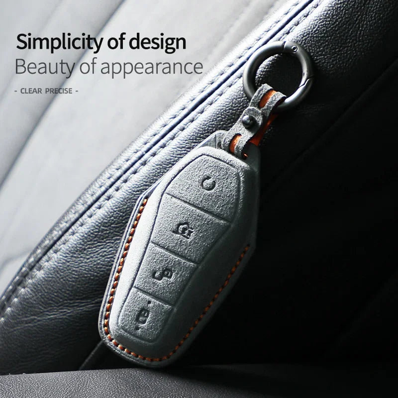 Suede Leather Car Key Case with Keychain for BYD - Stylish & Protective Key Cover