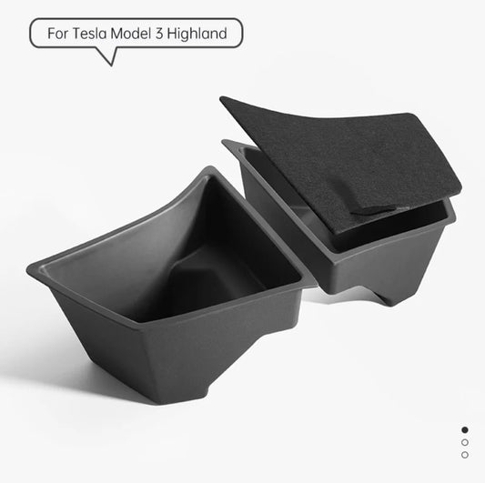 Tesla Model 3 Highland 2024 & 2021-2023 Trunk Storage Bins - TPE Cargo Compartment Buckets with Carpet Lids