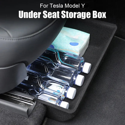 Tesla Model Y High-Capacity Under Seat Organiser Case - Felt Cloth Drawer Storage Box in Black