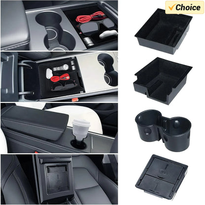 Tesla Model 3 Model Y & Highland 2024 Center Console & Under Seat Storage Trays - Organiser Accessories with Cup Holder