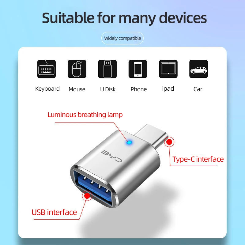 LED USB 3.0 to Type C Adapter for BYD - Fast Charging & 5Gbps Data Transfer