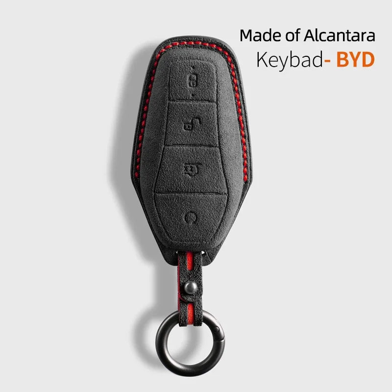 Suede Leather Car Key Case with Keychain for BYD - Stylish & Protective Key Cover