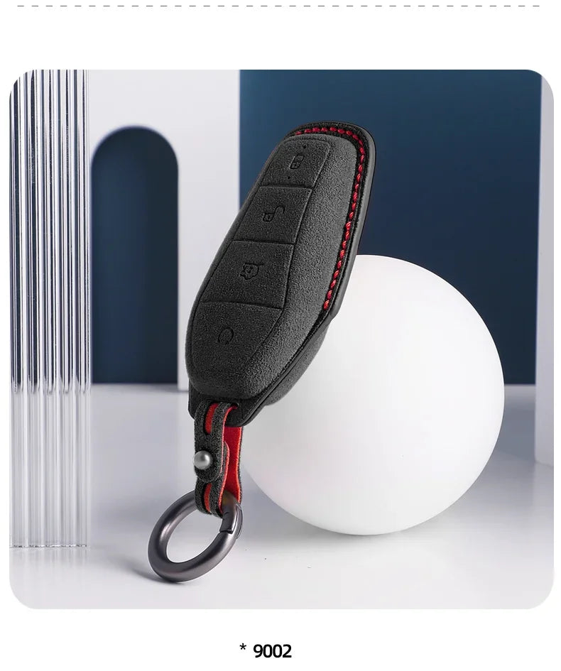 Suede Leather Car Key Case with Keychain for BYD - Stylish & Protective Key Cover