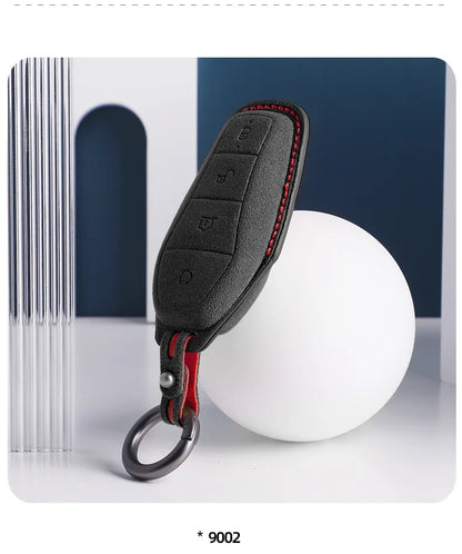 Suede Leather Car Key Case with Keychain for BYD - Stylish & Protective Key Cover