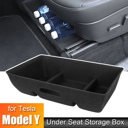 Tesla Model Y High-Capacity Under Seat Organiser Case - Felt Cloth Drawer Storage Box in Black