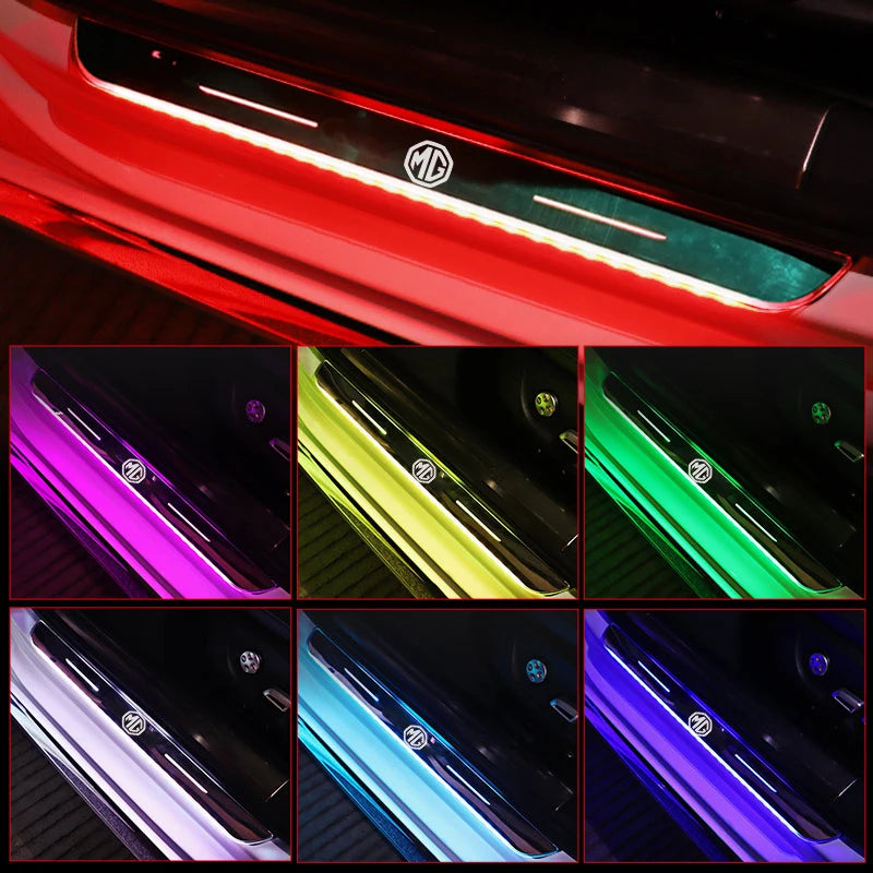 LED Door Sill Light Logo for MG MG4 ZS HS - Colourful Gradient Welcome Pedal Plate with USB Charging