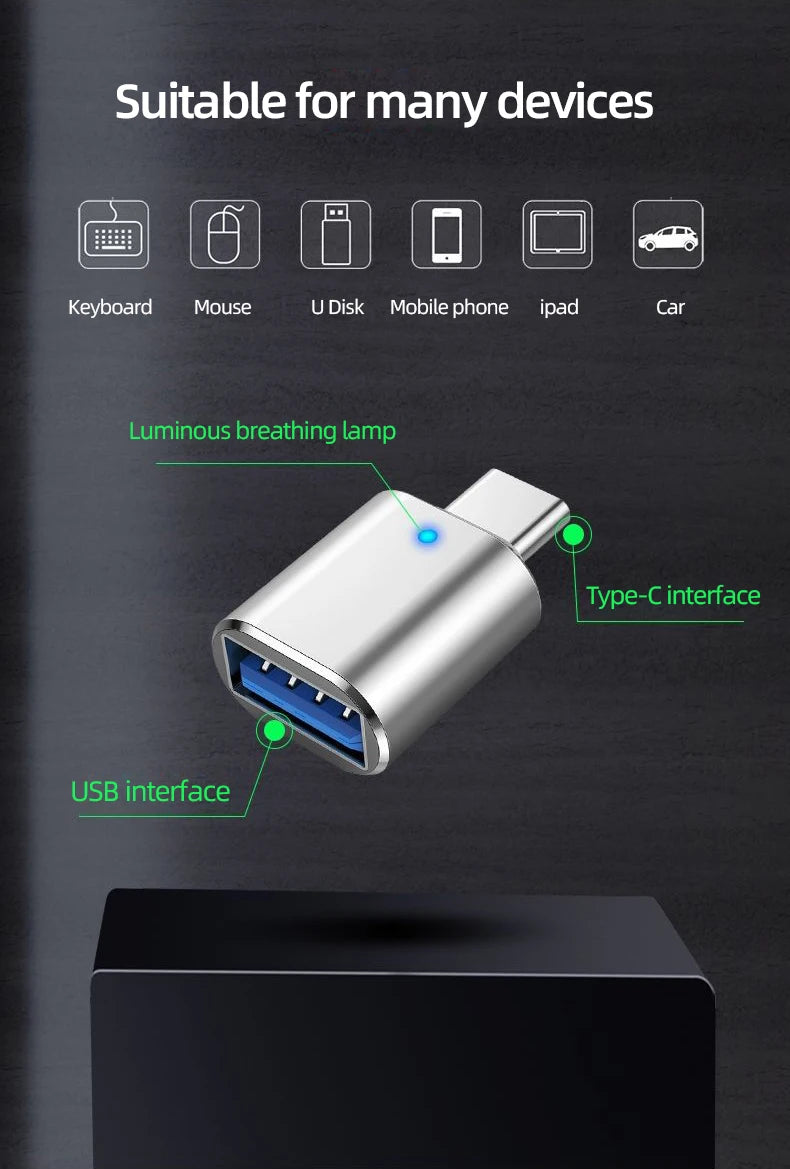 Universal LED USB 3.0 to Type C Adapter - Fast Charging & 5Gbps Data Transfer