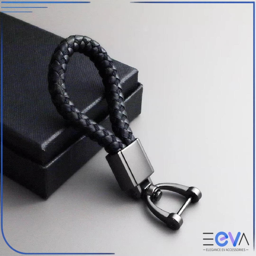 Braided Leather Loop Car Keychain in black with matte buckle finish from EEVA Store Australia