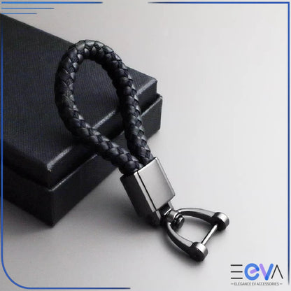Braided Leather Loop Car Keychain in black with matte buckle finish from EEVA Store Australia