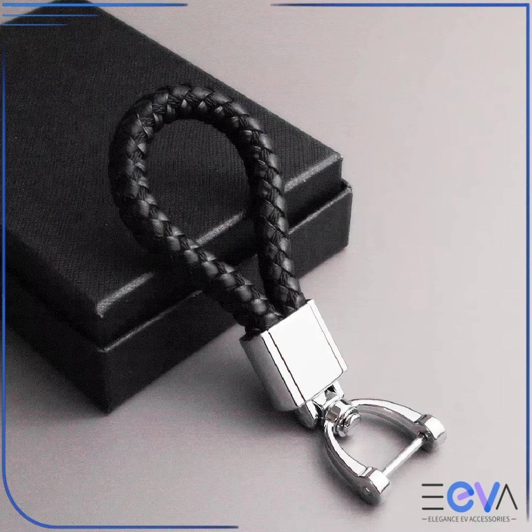Braided Leather Loop Car Keychain in black with silver buckle finish from EEVA Store Australia