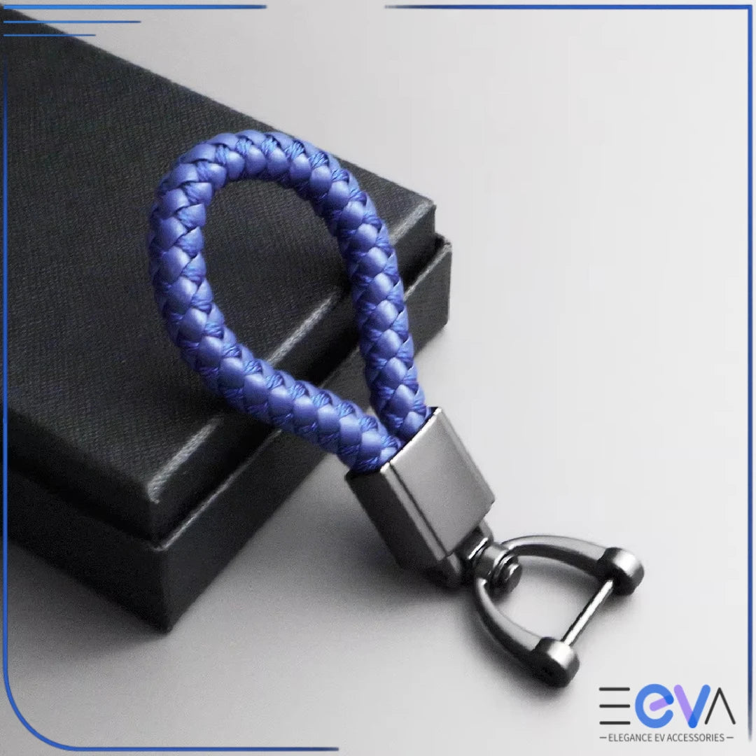 Braided Leather Loop Car Keychain in blue with matte buckle finish from EEVA Store Australia
