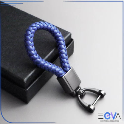 Braided Leather Loop Car Keychain in blue with matte buckle finish from EEVA Store Australia
