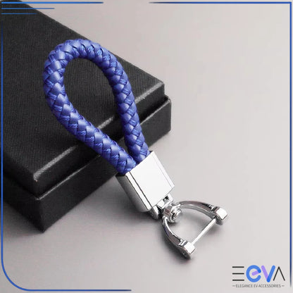 Braided Leather Loop Car Keychain in blue with silver buckle finish from EEVA Store Australia