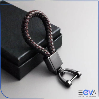 Braided Leather Loop Car Keychain in coffee with matte buckle finish from EEVA Store Australia