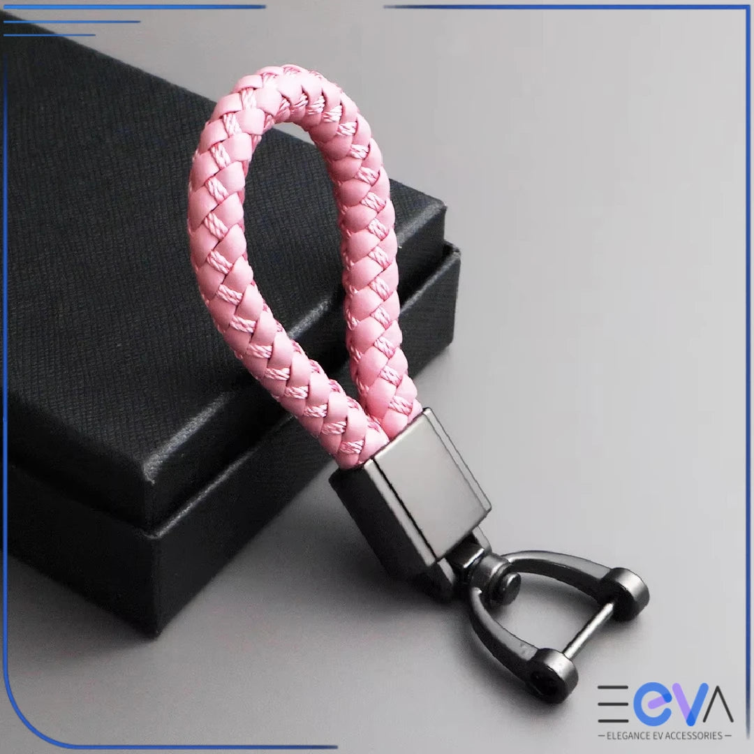 Braided Leather Loop Car Keychain in pink with matte buckle finish from EEVA Store Australia