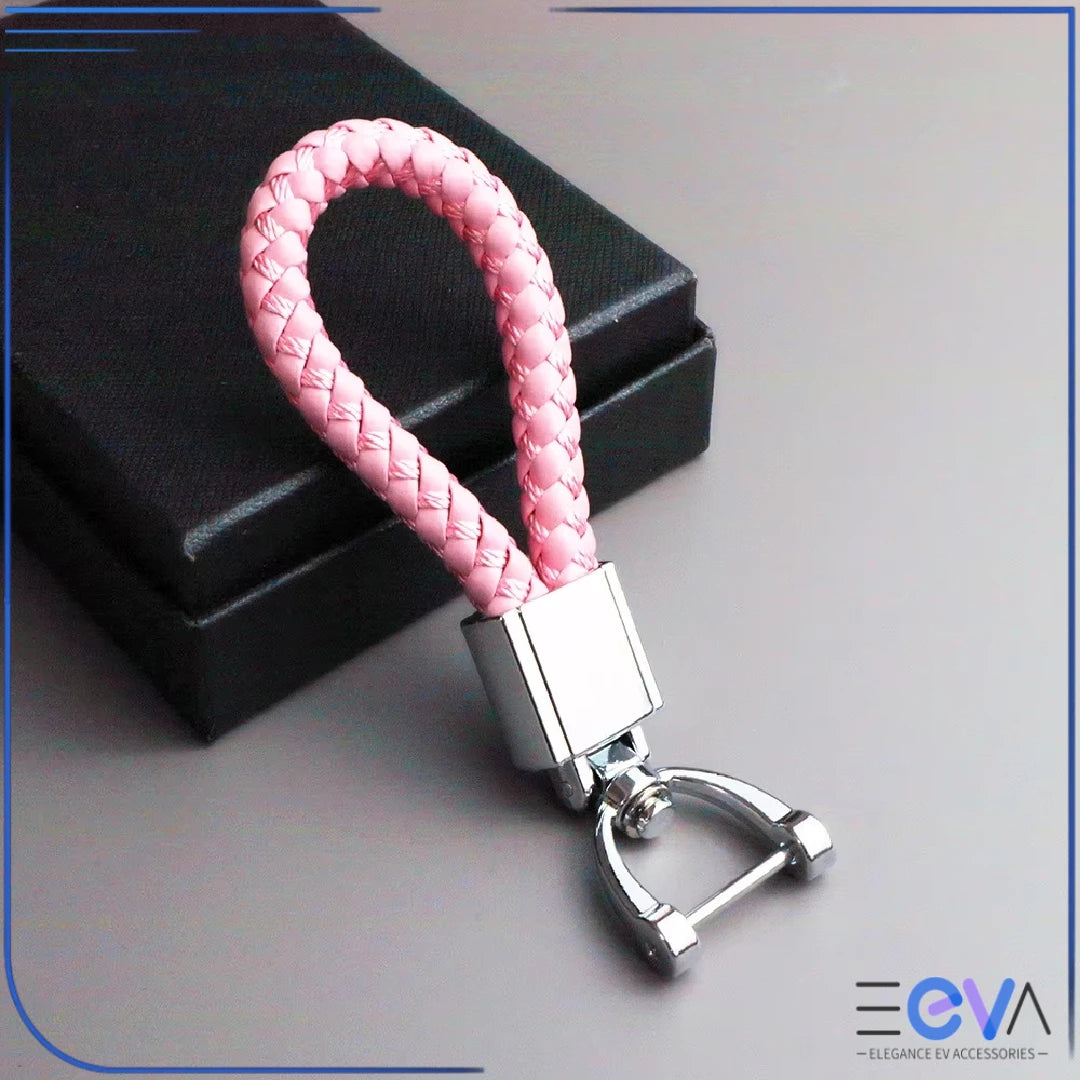 Braided Leather Loop Car Keychain in pink with silver buckle finish from EEVA Store Australia