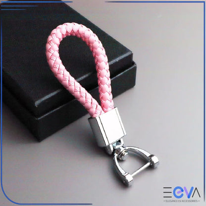 Braided Leather Loop Car Keychain in pink with silver buckle finish from EEVA Store Australia