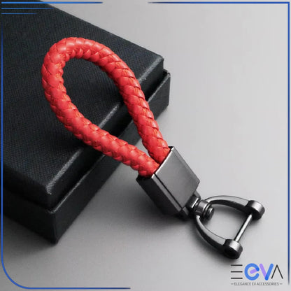 Braided Leather Loop Car Keychain in red with matte buckle finish from EEVA Store Australia