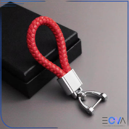 Braided Leather Loop Car Keychain in red with silver buckle finish from EEVA Store Australia