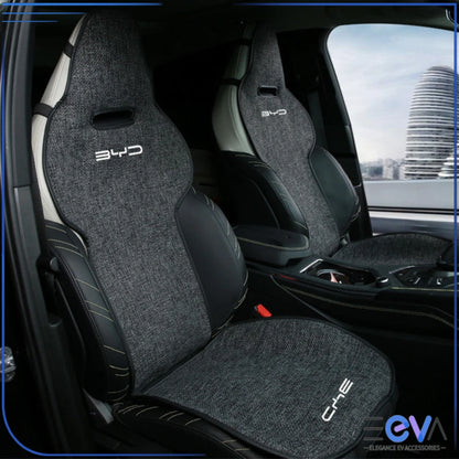 BYD linen seat covers front seats in dark grey design – all-season breathable fabric with BYD logo from EEVA Store