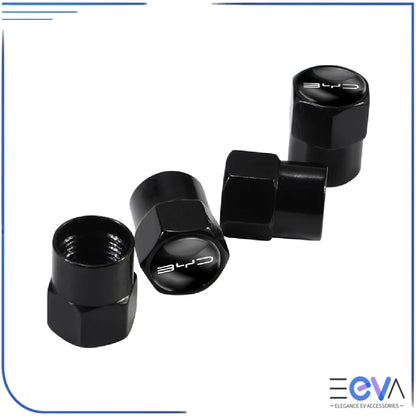 BYD aluminium valve stem caps hex black from EEVA Store Australia