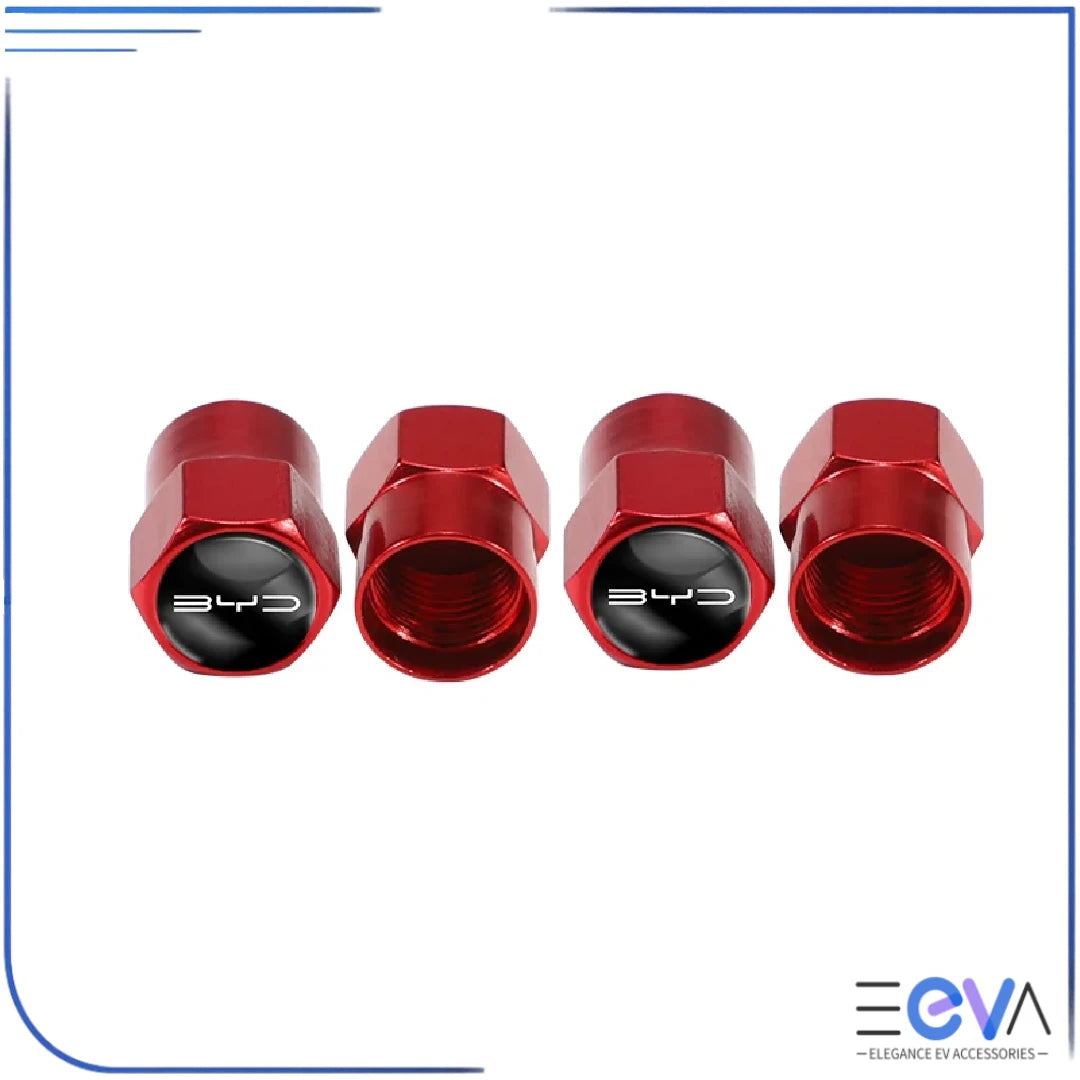 BYD aluminium valve stem caps hex red from EEVA Store Australia