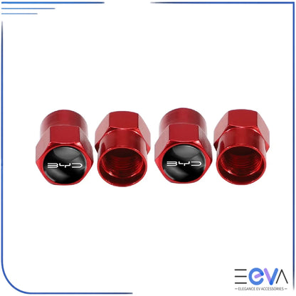 BYD aluminium valve stem caps hex red from EEVA Store Australia