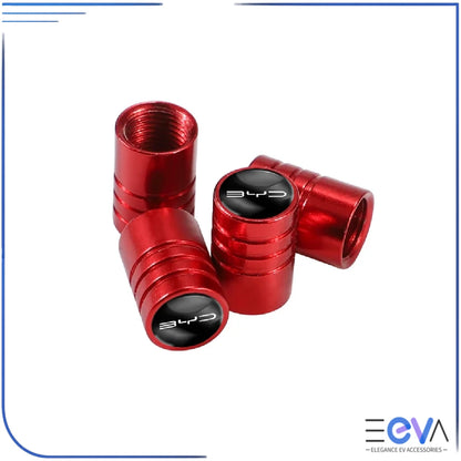 BYD aluminium valve stem caps round red from EEVA Store Australia