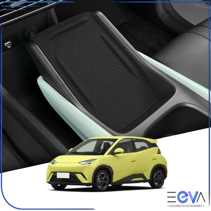 BYD Atto 1 wireless charging pad cover fitted in the centre console, showing non-slip surface and clean OEM-style finish from EEVA Store Australia.
