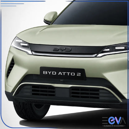 BYD Atto 2 front blackout badge cover installed on grille from EEVA Store Australia